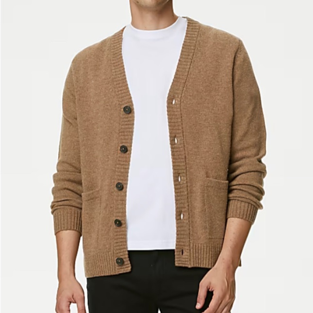 NWT M & S Mark and Spencer Men’s Lambswool Rich V-neck Cardigan Sweater 2XL